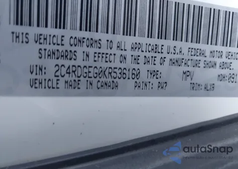 2019 Dodge Grand Caravan Gt from USA, damaged, VIN 2C4RDGEG0KR536160